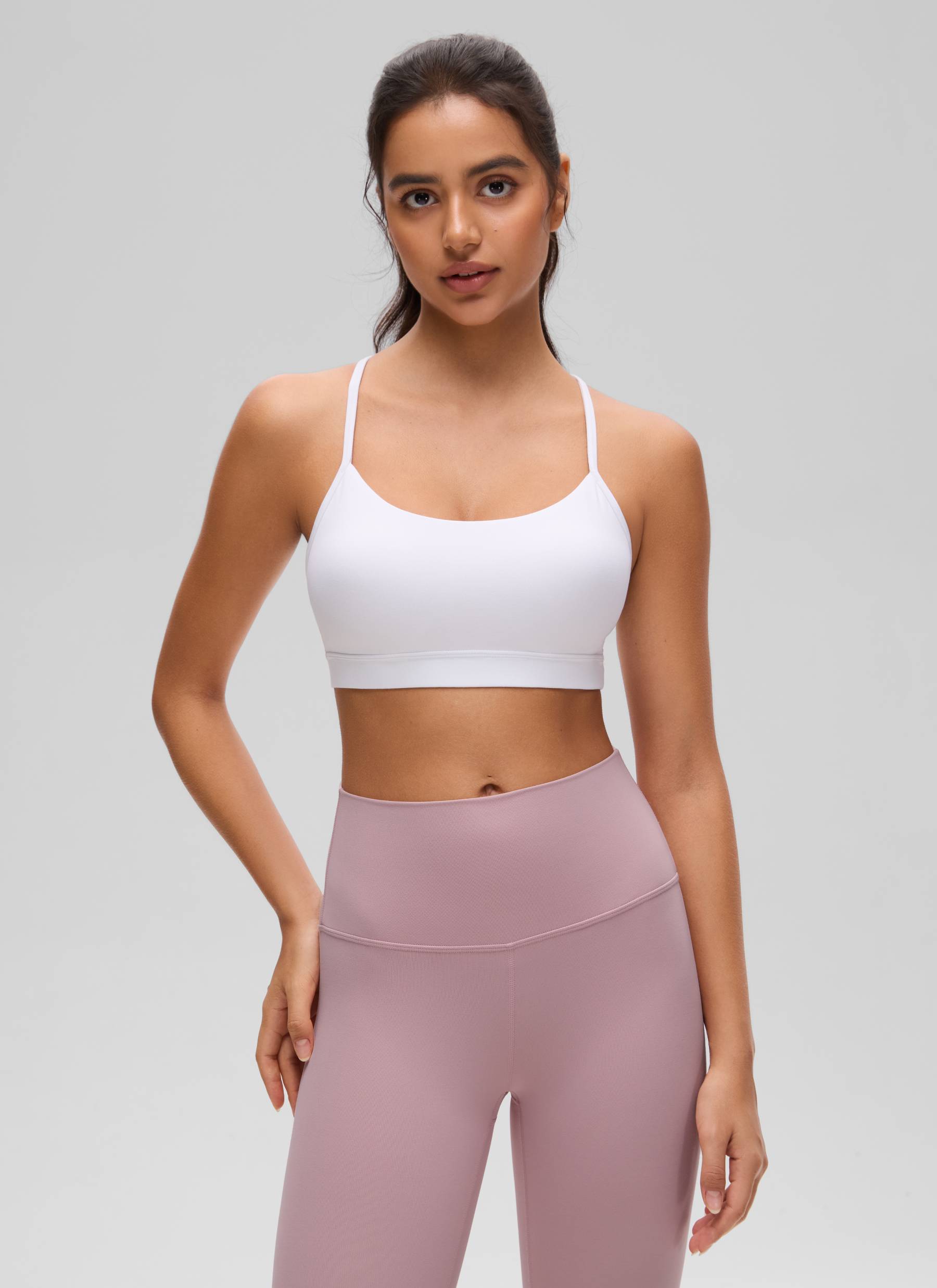CRZ YOGA Women's Yoga Light Support Butterluxe Sports Bra Y back White