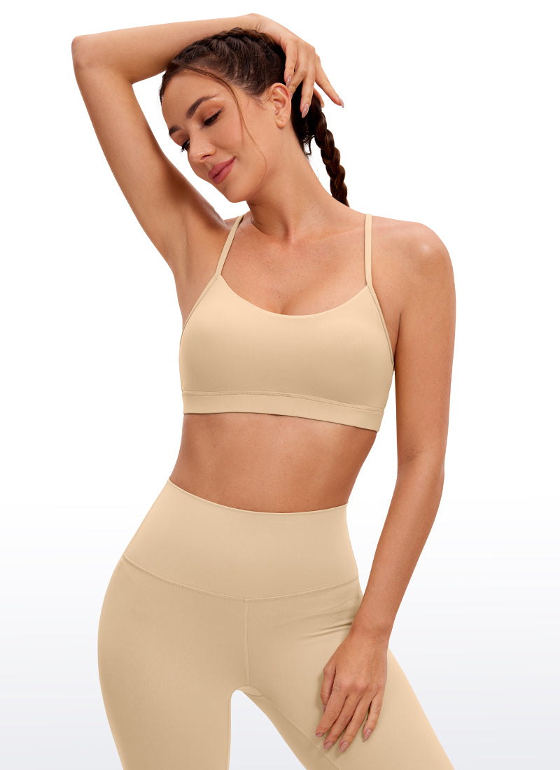 CRZ YOGA Women's Yoga Light Support Butterluxe Sports Bra Y back Tan Milkshake