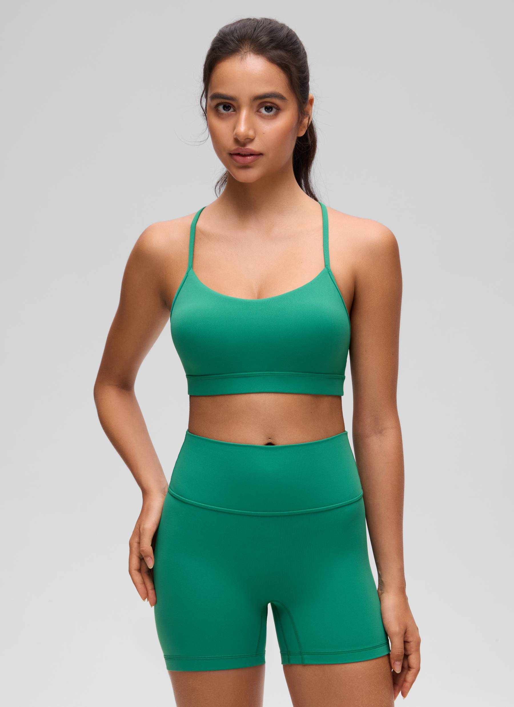 CRZ YOGA Women's Yoga Light Support Butterluxe Sports Bra Y back Cascadia Green