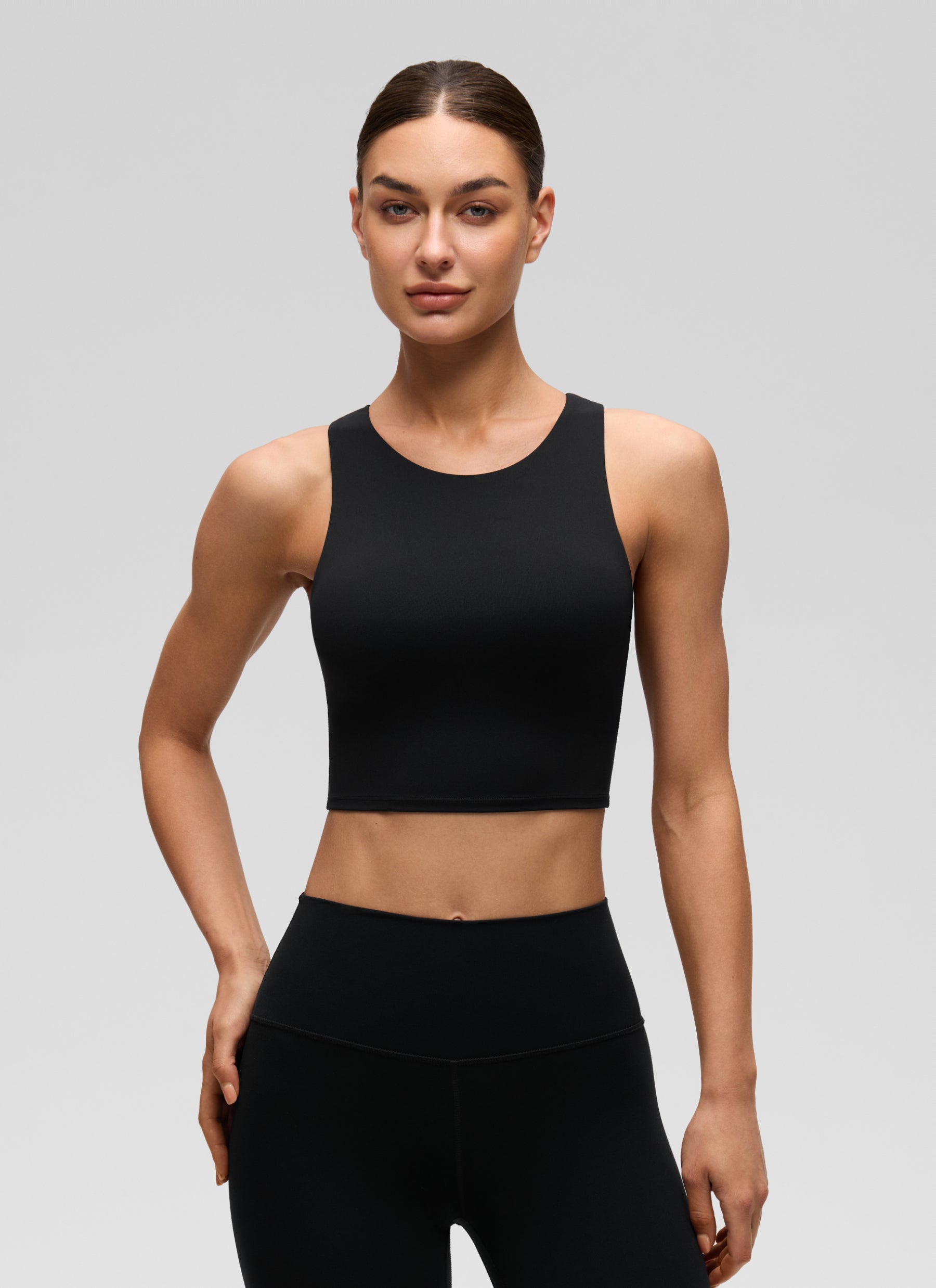 CRZ YOGA  Women's Yoga Low Support Butterluxe Tank High Neck Racerback Black