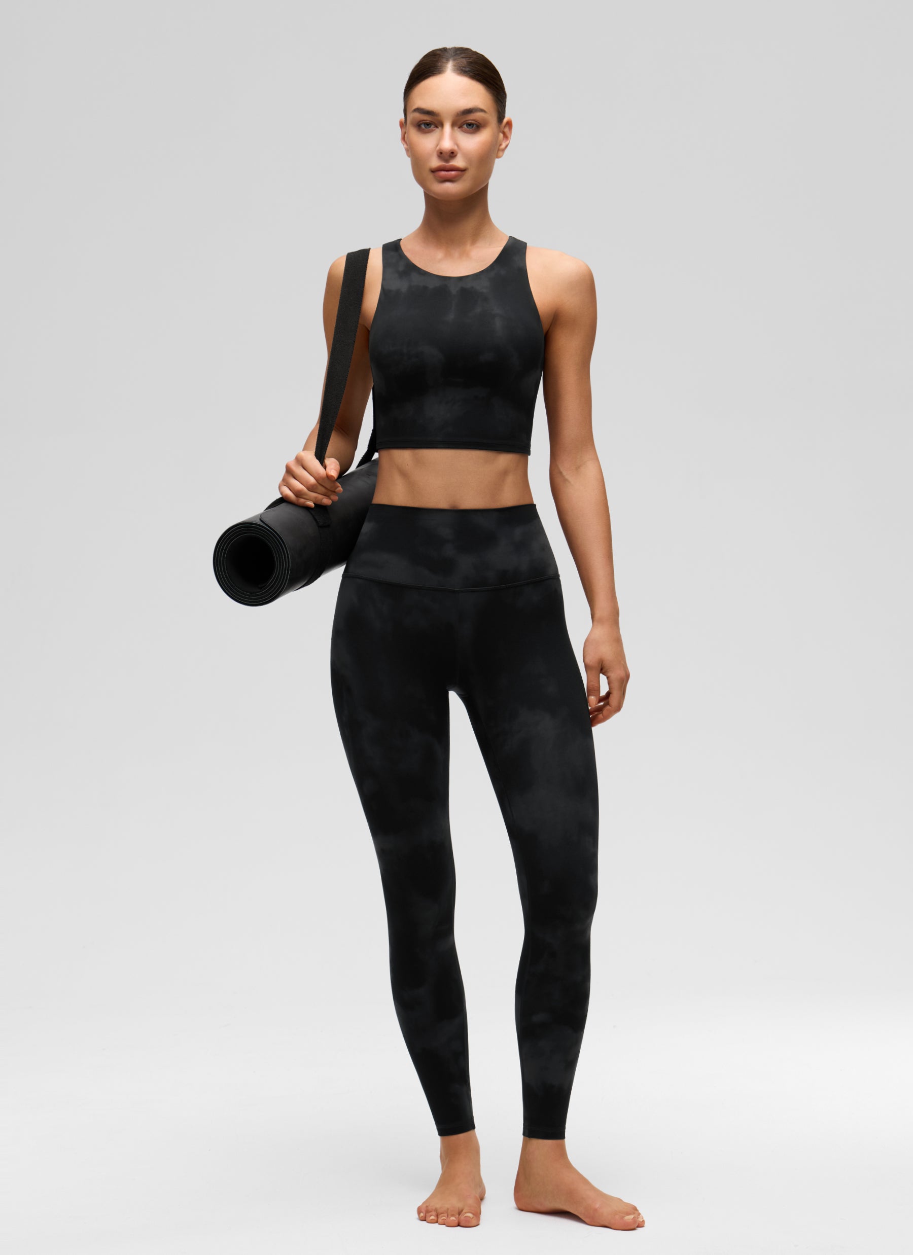 CRZ YOGA  Women's Yoga Low Support Butterluxe Tank High Neck Racerback Black Tie Dye Flowers