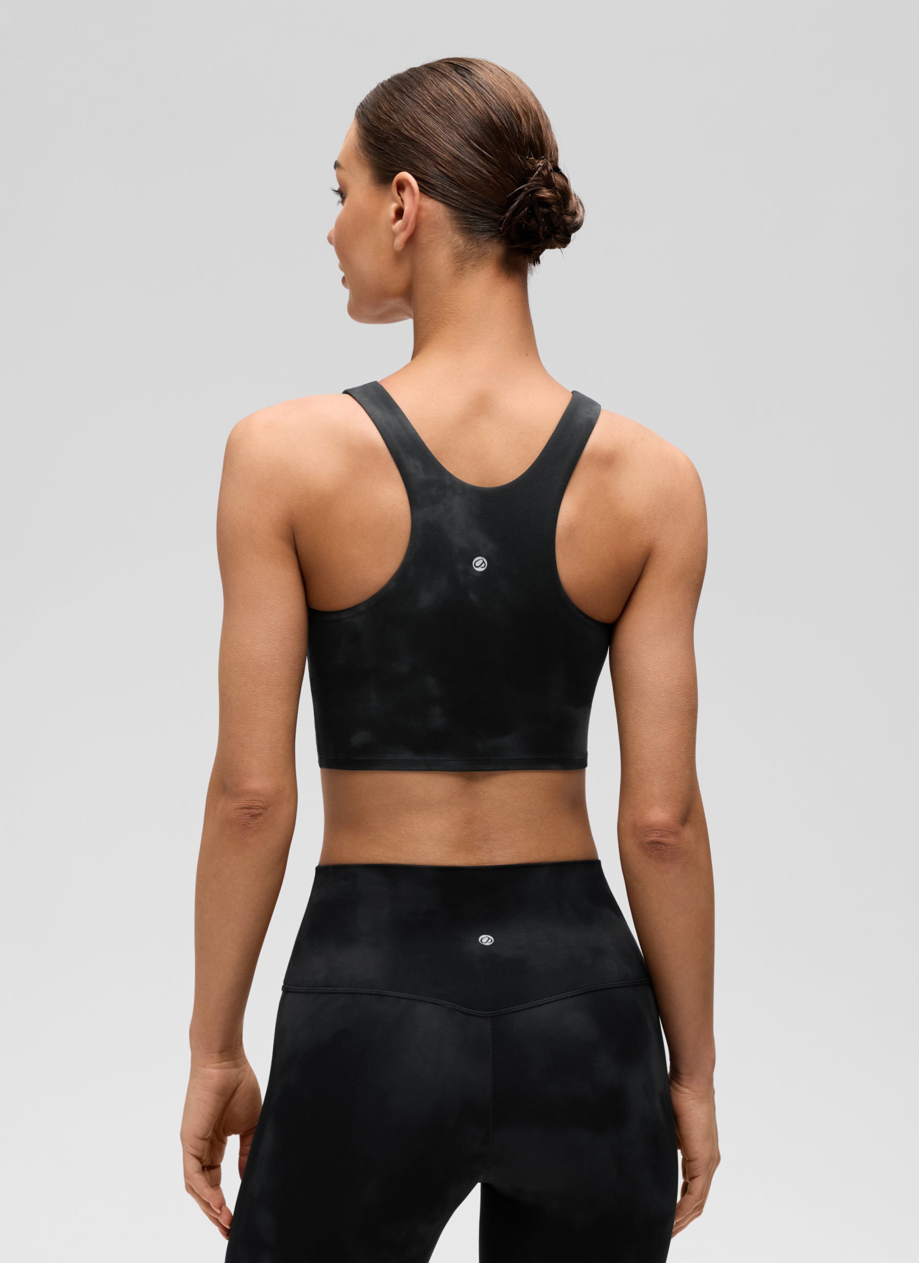 CRZ YOGA  Women's Yoga Low Support Butterluxe Tank High Neck Racerback Black Tie Dye Flowers