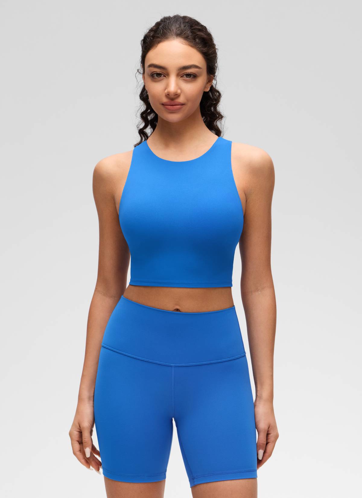 CRZ YOGA  Women's Yoga Low Support Butterluxe Tank High Neck Racerback Sparkle Blue