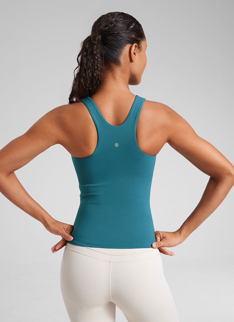 CRZ YOGA Women's Butterluxe Built-in Bra High Neck Racerback Tank Borealis Green @model_info:G