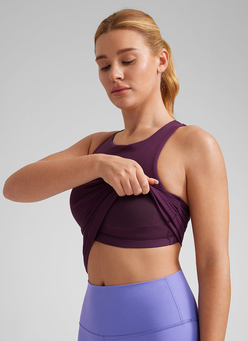 CRZ YOGA: قميص رياضي نسائي بياقة عالية وظهر سباق مع حمالة صدر Butterluxe »، لون أرجواني غامق