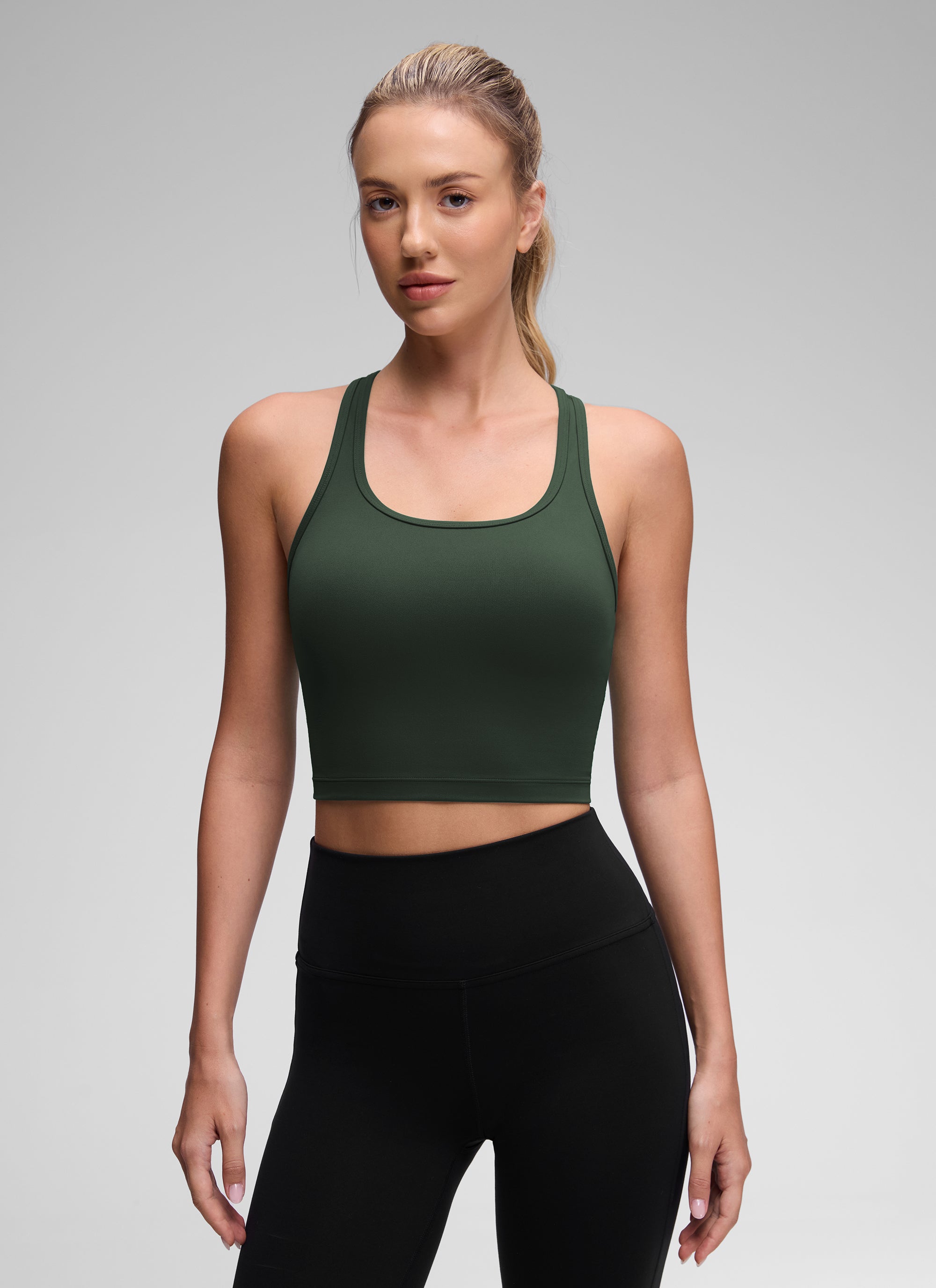 CRZ YOGA Women's Yoga Low support Butterluxe Scoop Neck Bra Y-Back Legend Green
