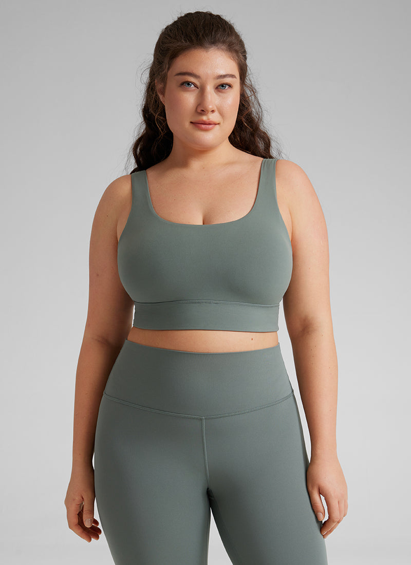 حمالة صدر رياضية Butterluxe طويلة للنساء من CRZ YOGA لدعم منخفض لليوغا بظهر على شكل U رمادي مريمي