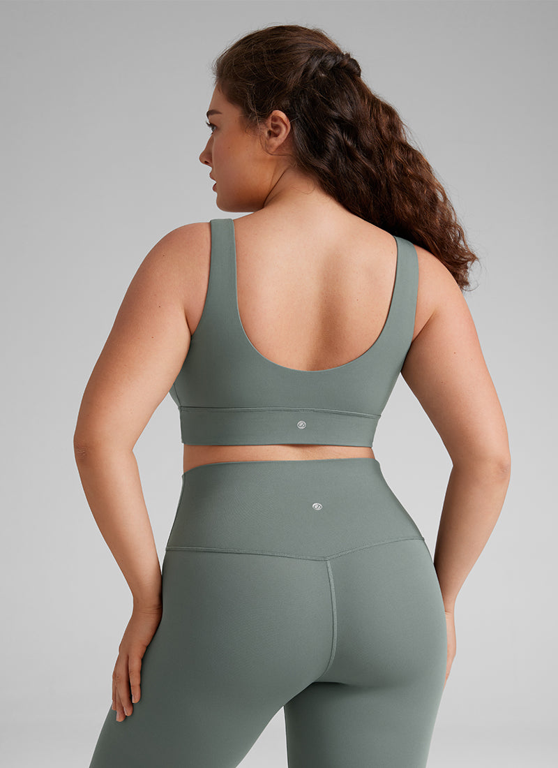 حمالة صدر رياضية Butterluxe طويلة للنساء من CRZ YOGA لدعم منخفض لليوغا بظهر على شكل U رمادي مريمي