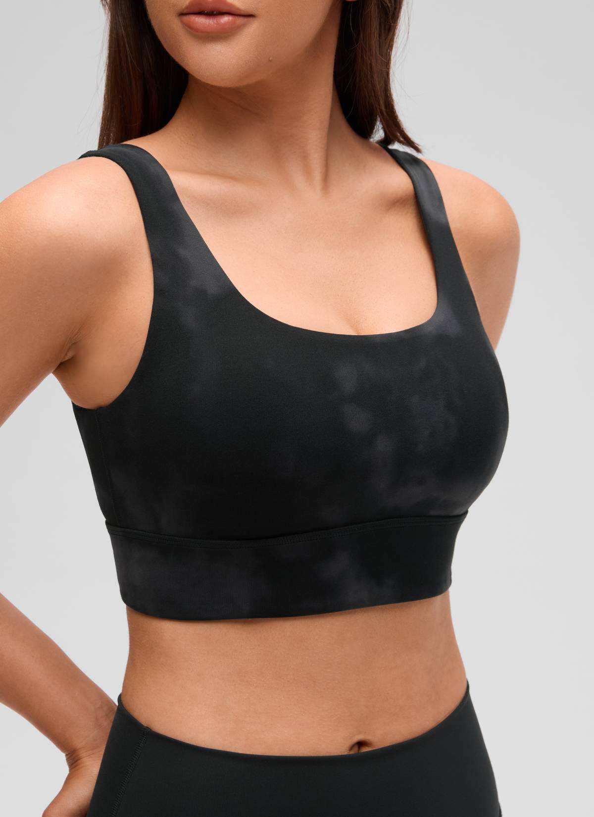 CRZ YOGA Women's Yoga Low Support Butterluxe Sport Bra U Back Longline Black Tie Dye Flowers