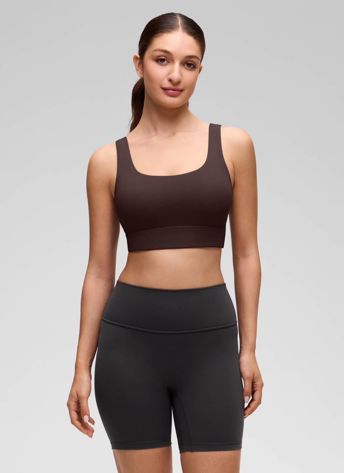 حمالة صدر رياضية Butterluxe طويلة للنساء من CRZ YOGA لدعم منخفض لليوغا بظهر على شكل U بني هوت فادج