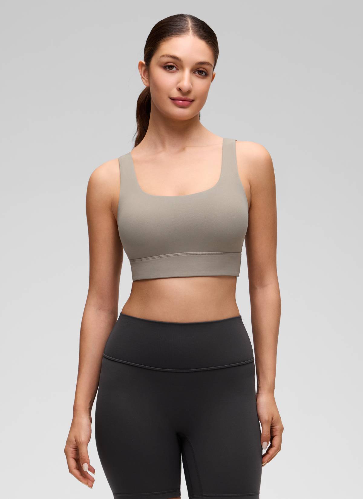 CRZ YOGA Women's Yoga Low Support Butterluxe Sport Bra U Back Longline Warm Ash Grey