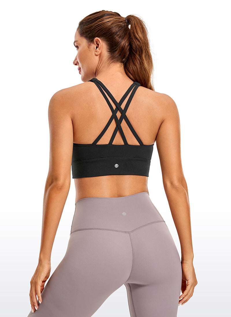 حمالة صدر Butterluxe للتدريب بدعم متوسط للنساء بظهر بأشرطة من CRZ YOGA، أسود