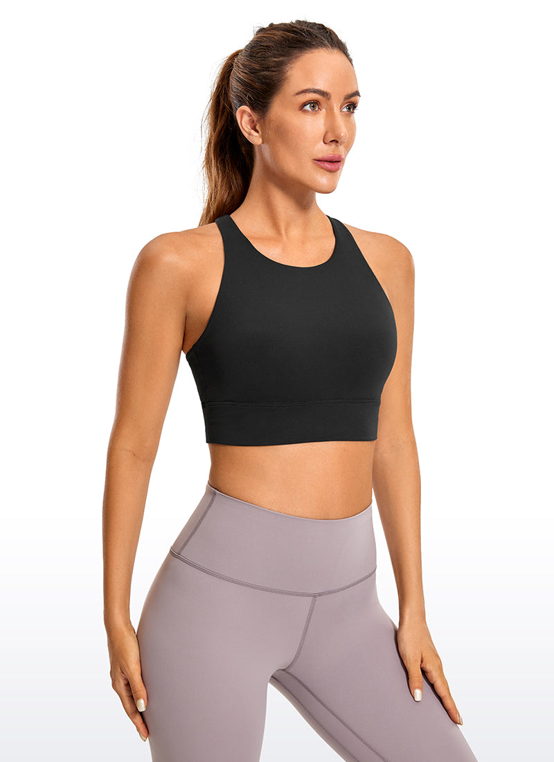 حمالة صدر Butterluxe للتدريب بدعم متوسط للنساء بظهر بأشرطة من CRZ YOGA، أسود