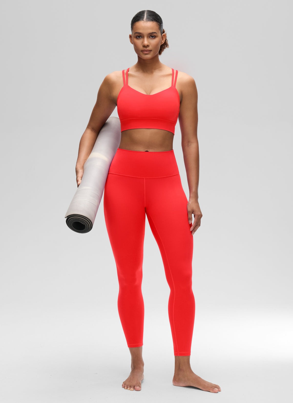 CRZ YOGA Womens Butterluxe Strappy Longline Criss Cross Molded Cup Bra Deep Red @model_info:Barbara