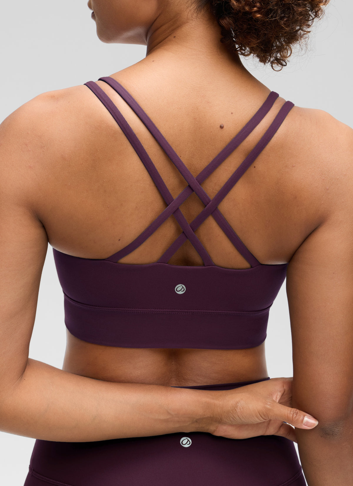 CRZ YOGA Womens Butterluxe Strappy Longline Criss Cross Molded Cup Bra Deep Purple @model_info:Barbara