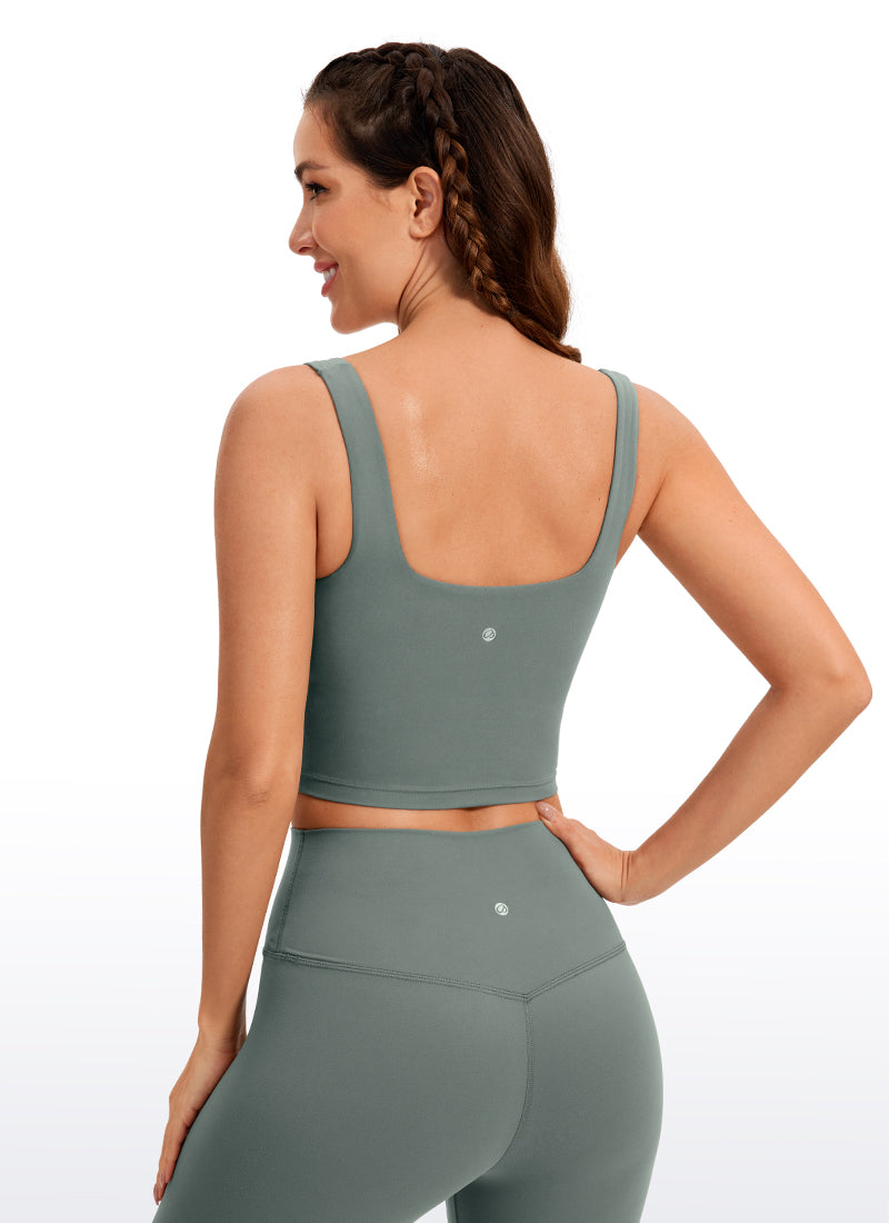 CRZ YOGA Women's Yoga Low Impact Butterluxe Longline Bra Square Neck Grey Sage