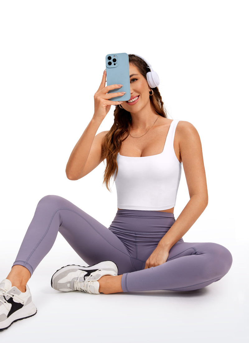 حمالة صدر يوغا نسائية من CRZ YOGA منخفضة التأثير Butterluxe طويلة بياقة مربعة، أبيض
