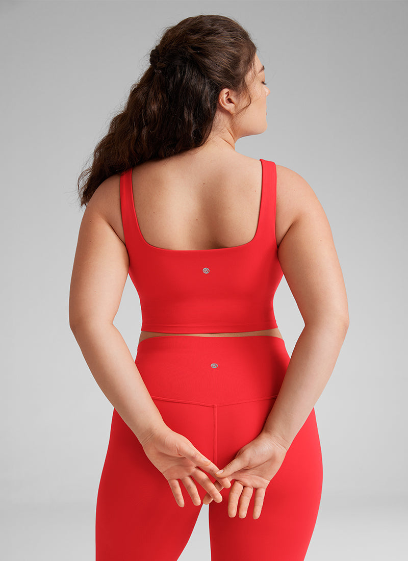 حمالة صدر نسائية طويلة لليوغا من CRZ YOGA، دعم خفيف Butterluxe، رقبة مربعة، لون أحمر داكن