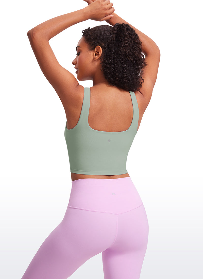 CRZ YOGA Women's Yoga Low Impact Butterluxe Longline Bra Square Neck Green Palm Court @model_info:Lais