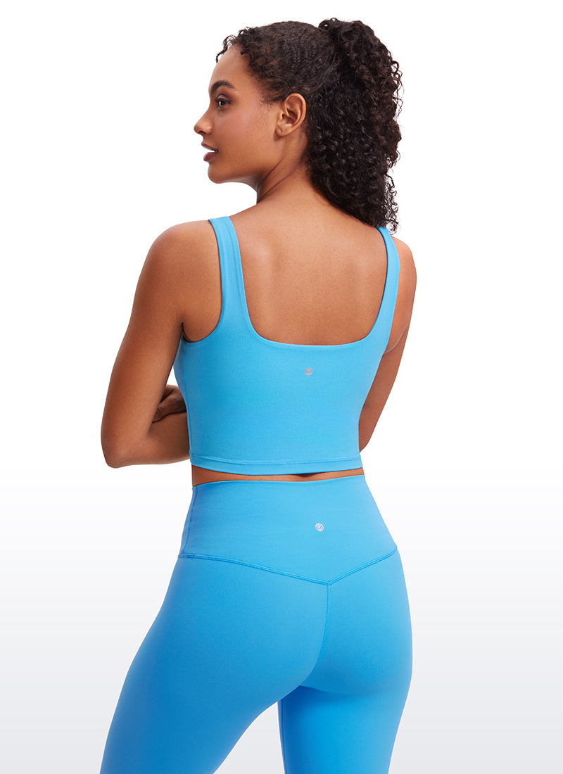 CRZ YOGA Women's Yoga Low Impact Butterluxe Longline Bra Square Neck Kayak Blue @model_info:Lais