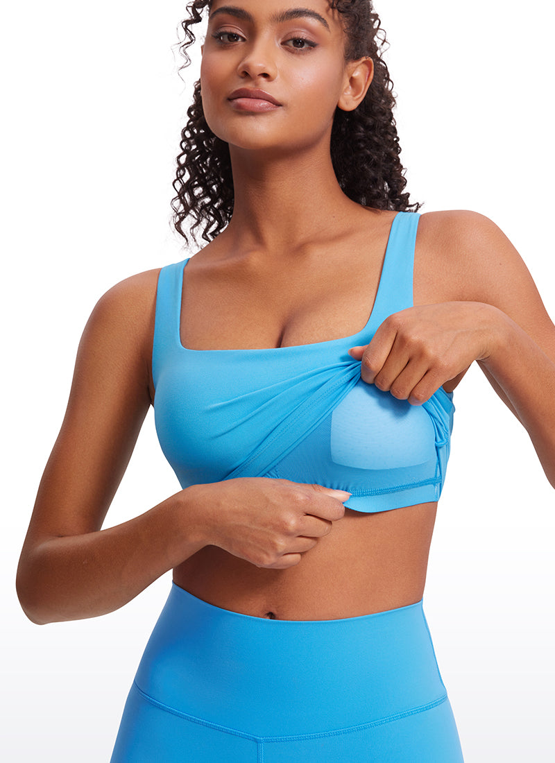 CRZ YOGA Women's Yoga Low Impact Butterluxe Longline Bra Square Neck Kayak Blue @model_info:Lais