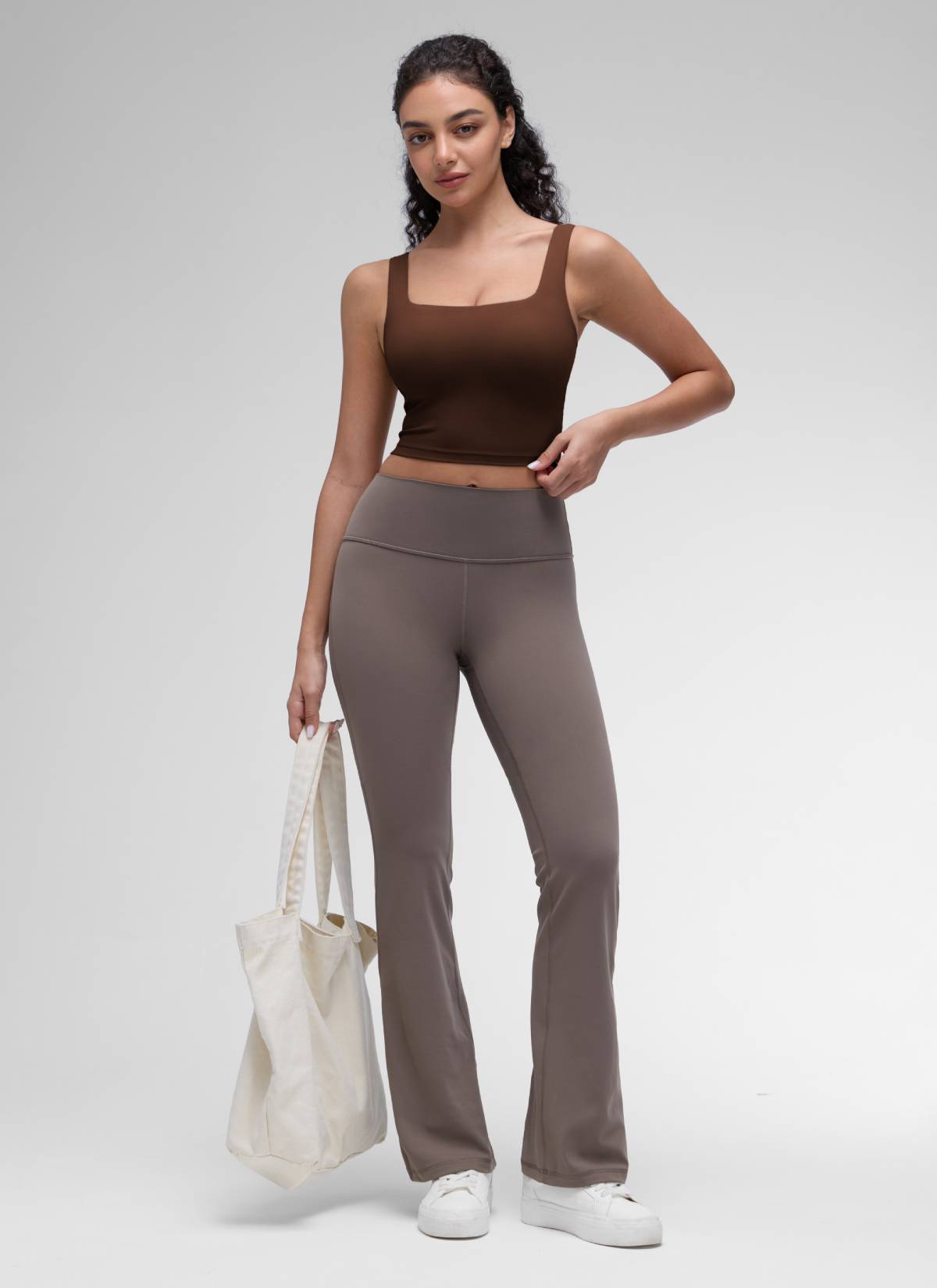 CRZ YOGA Women's Yoga Low Impact Butterluxe Longline Bra Square Neck Lava Brown