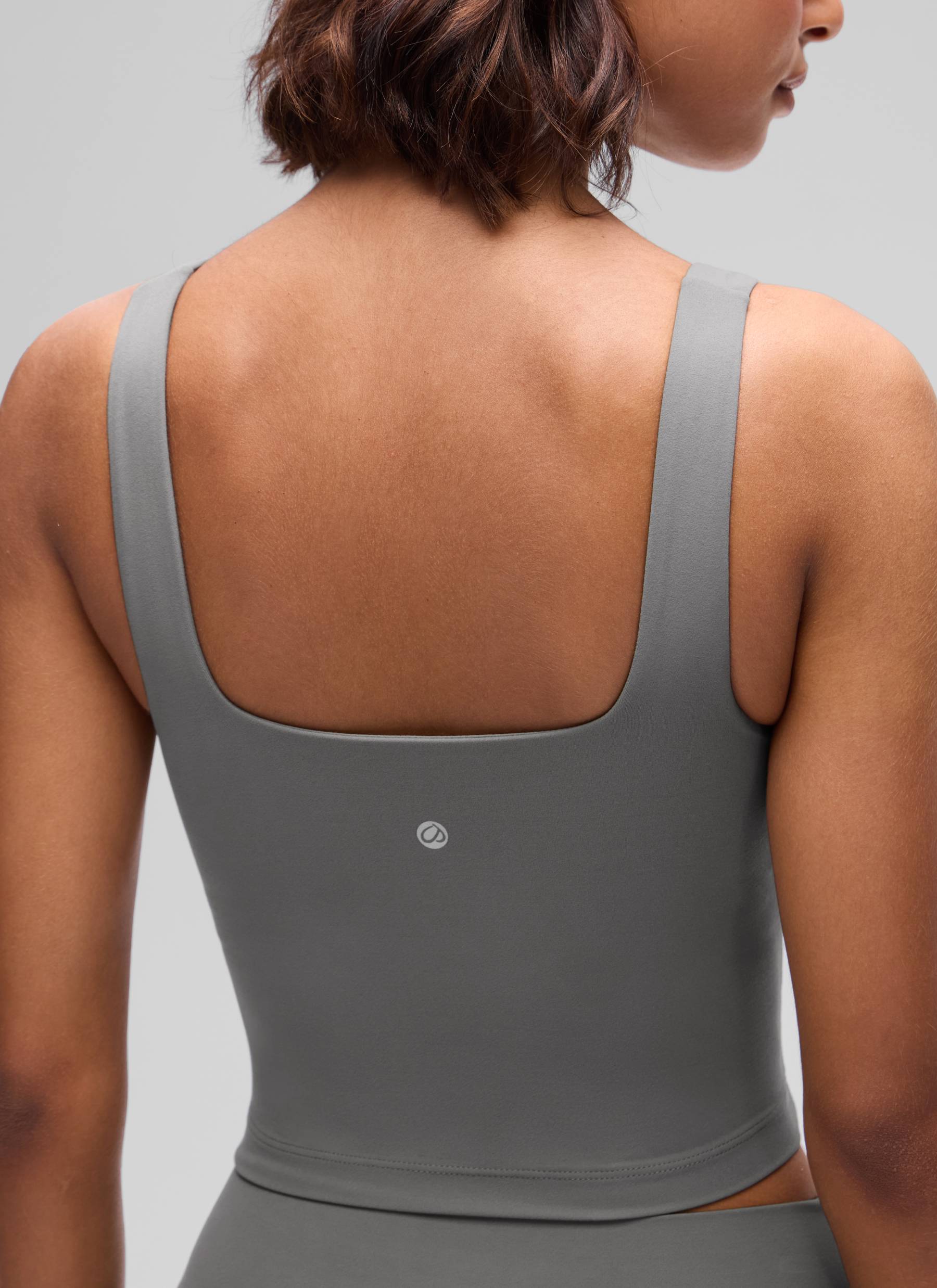CRZ YOGA Women's Yoga Low Impact Butterluxe Longline Bra Square Neck Ash Grey