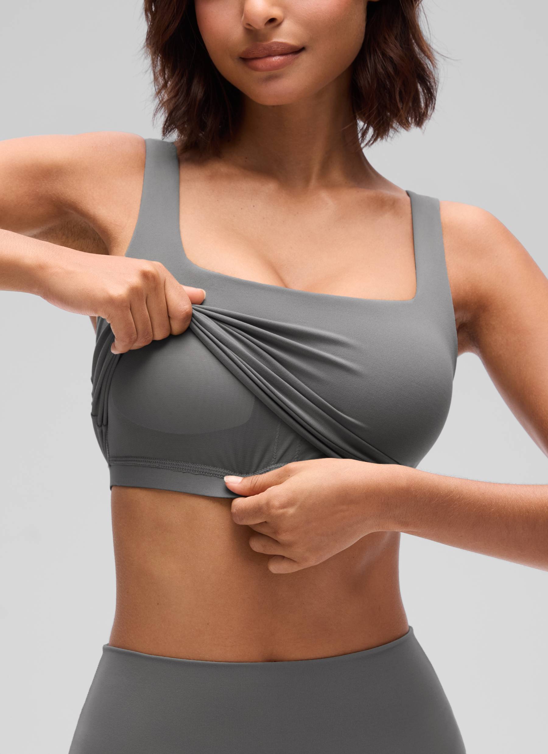 CRZ YOGA Women's Yoga Low Impact Butterluxe Longline Bra Square Neck Ash Grey