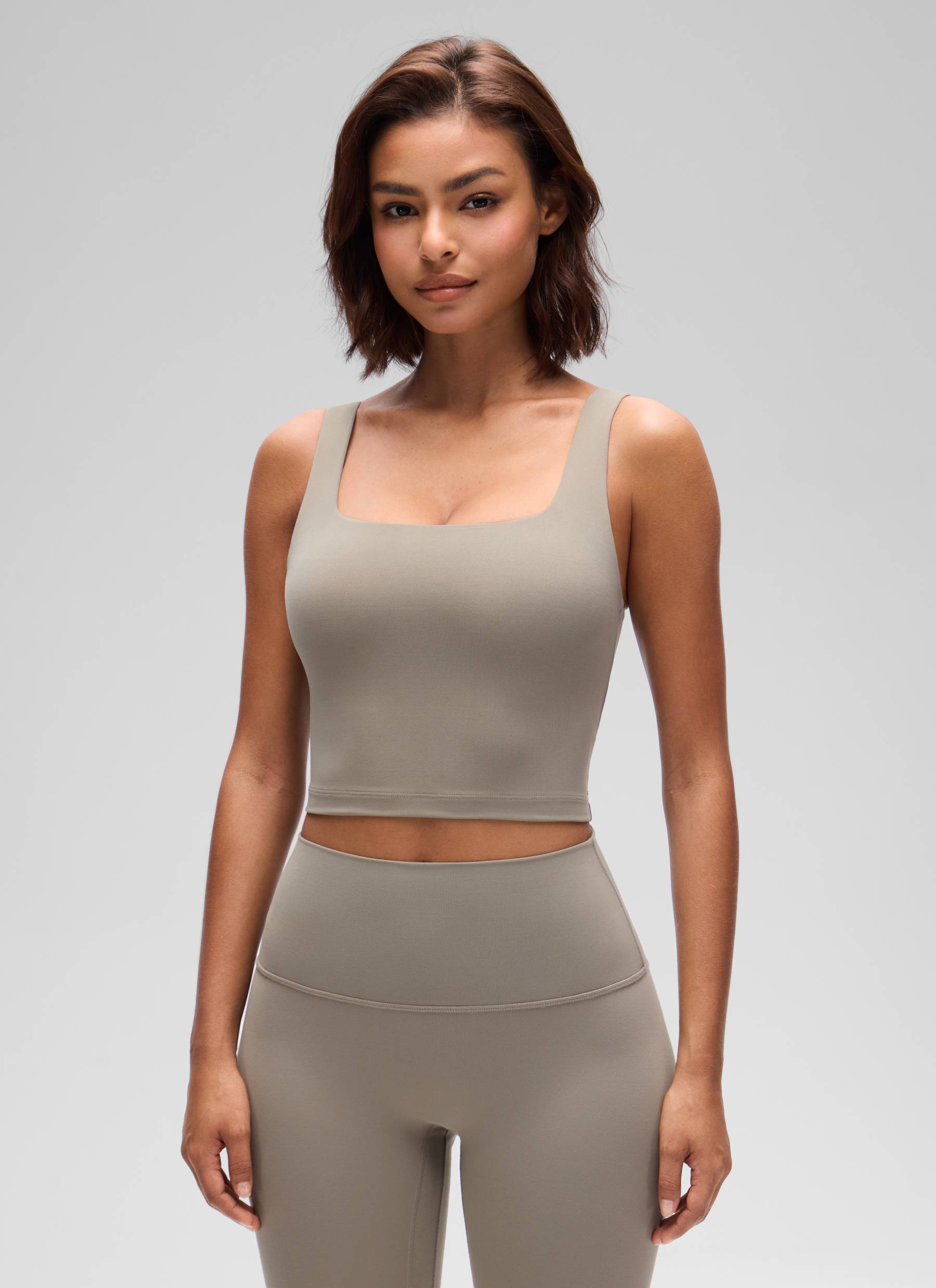 CRZ YOGA Women's Yoga Low Impact Butterluxe Longline Bra Square Neck Warm Ash Grey