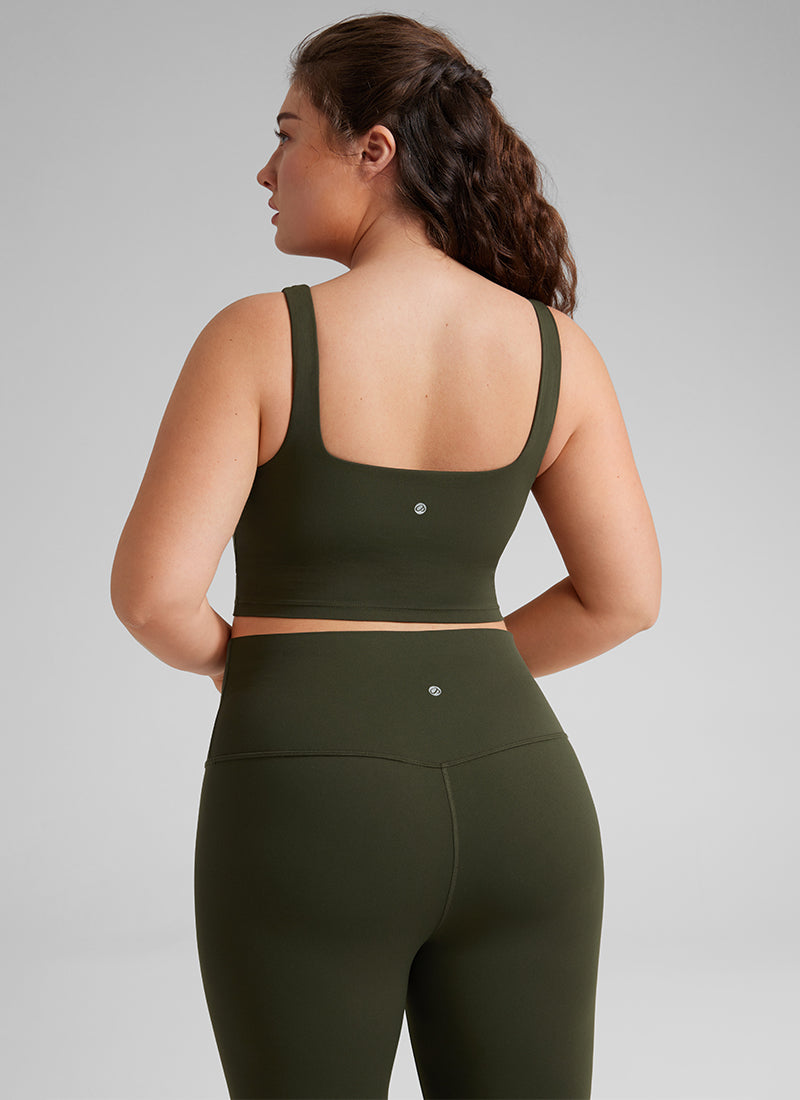 CRZ YOGA Women's Yoga Low Impact Butterluxe Longline Bra Square Neck Olive Green