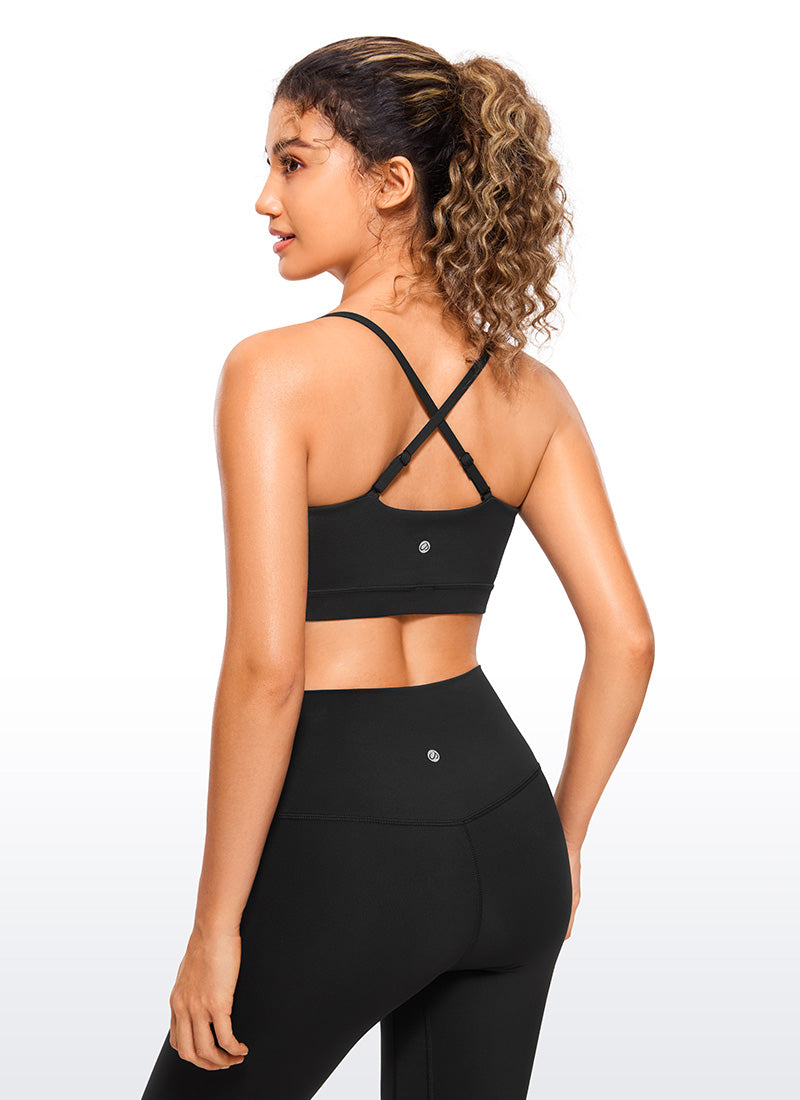 CRZ YOGA Womens Butterluxe  Adjustable Spaghetti Thin Strap Sports Bra Black @model_info:nikki