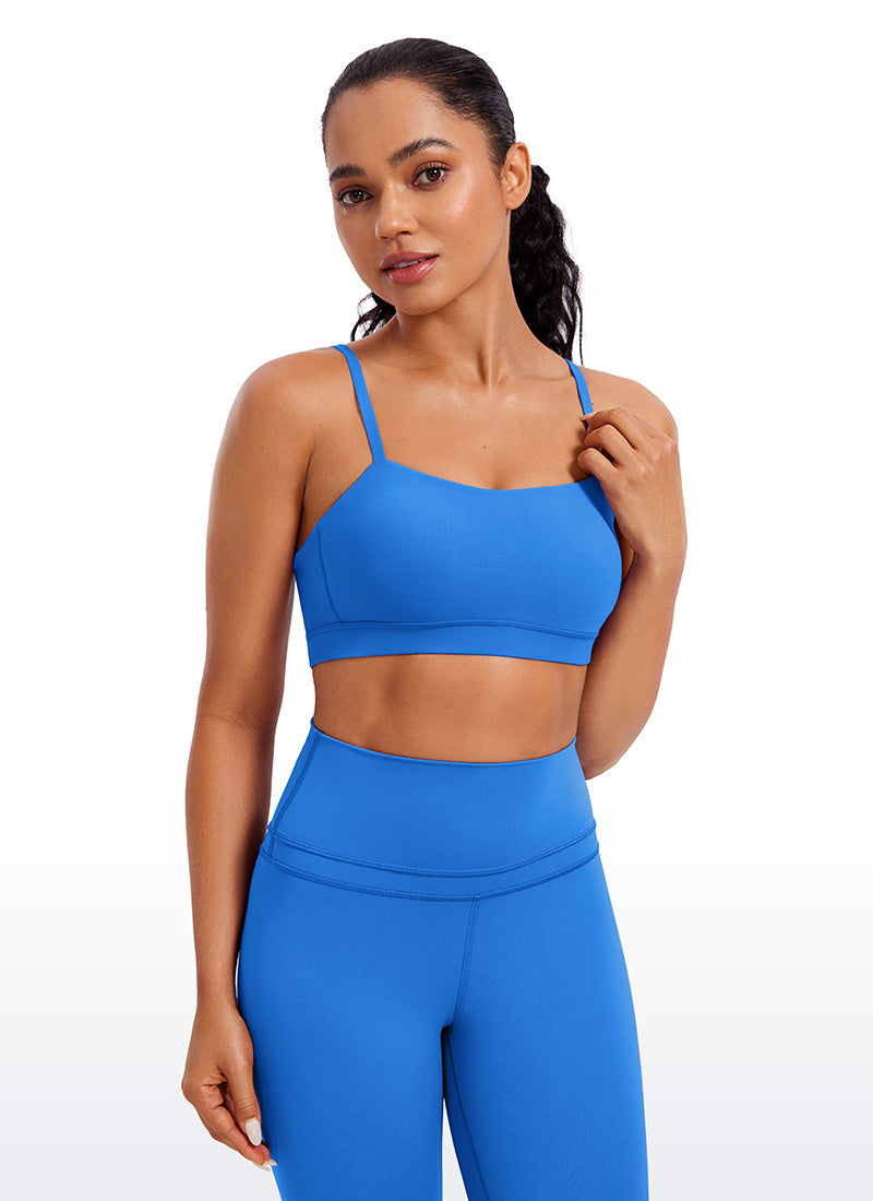 CRZ YOGA Womens Butterluxe  Adjustable Spaghetti Thin Strap Sports Bra Sparkle Blue @model_info:AMA