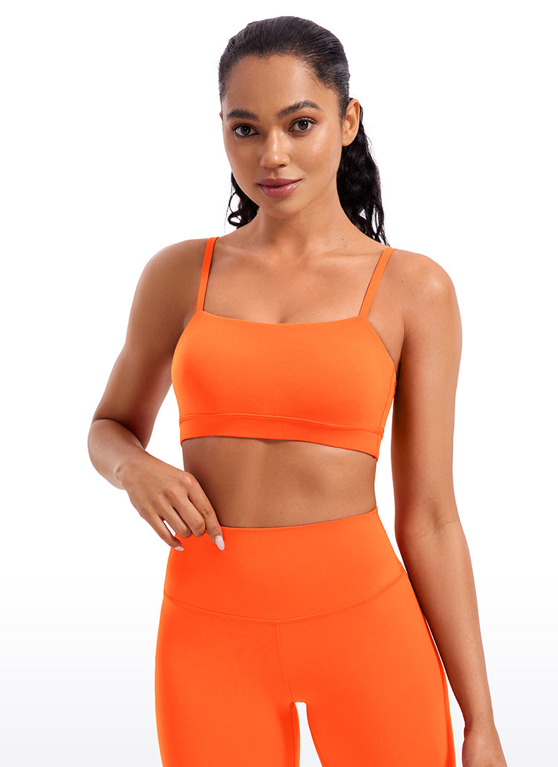 CRZ YOGA Womens Butterluxe  Adjustable Spaghetti Thin Strap Sports Bra Neon Orange @model_info:AMA