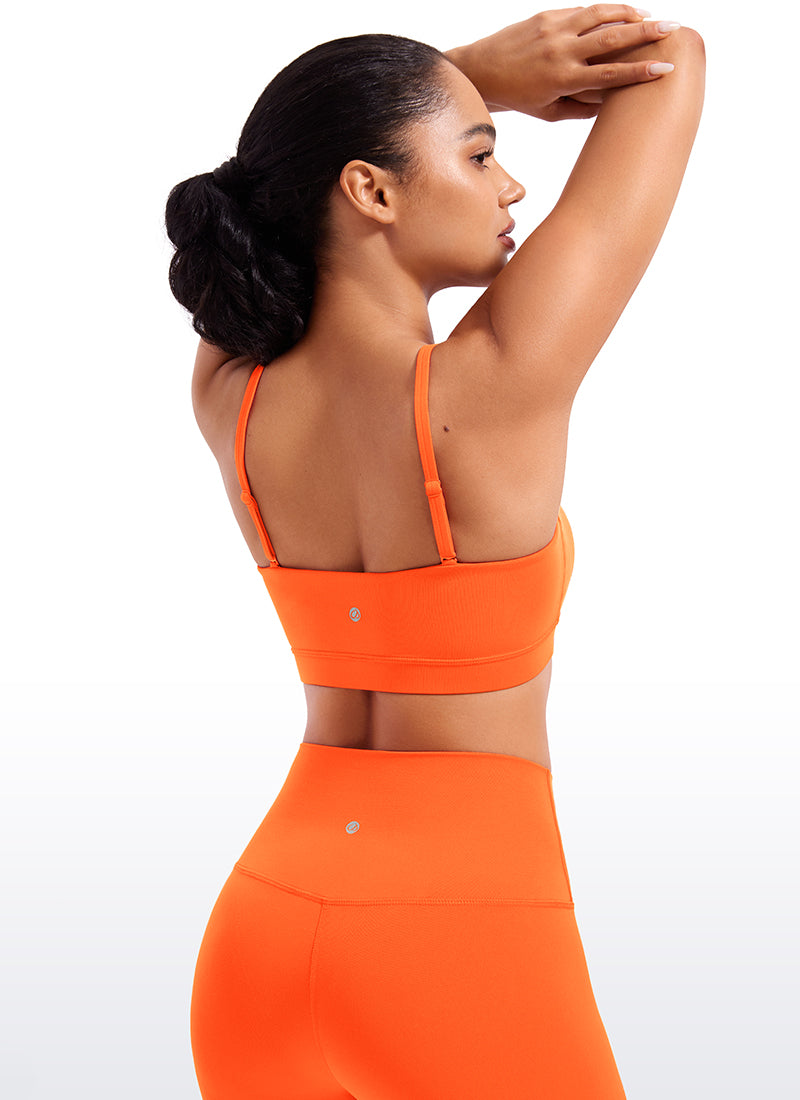CRZ YOGA Womens Butterluxe  Adjustable Spaghetti Thin Strap Sports Bra Neon Orange @model_info:AMA