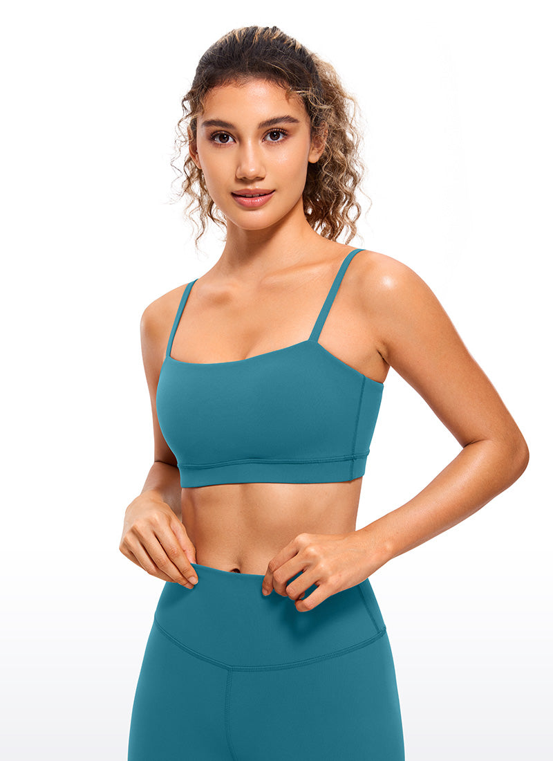 CRZ YOGA Womens Butterluxe  Adjustable Spaghetti Thin Strap Sports Bra Borealis Green @model_info:Nikki