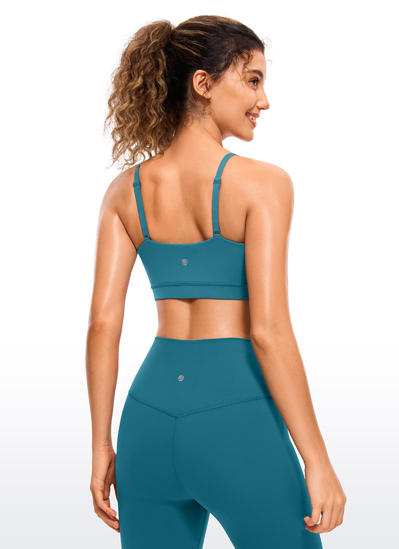CRZ YOGA Womens Butterluxe  Adjustable Spaghetti Thin Strap Sports Bra Borealis Green @model_info:Nikki