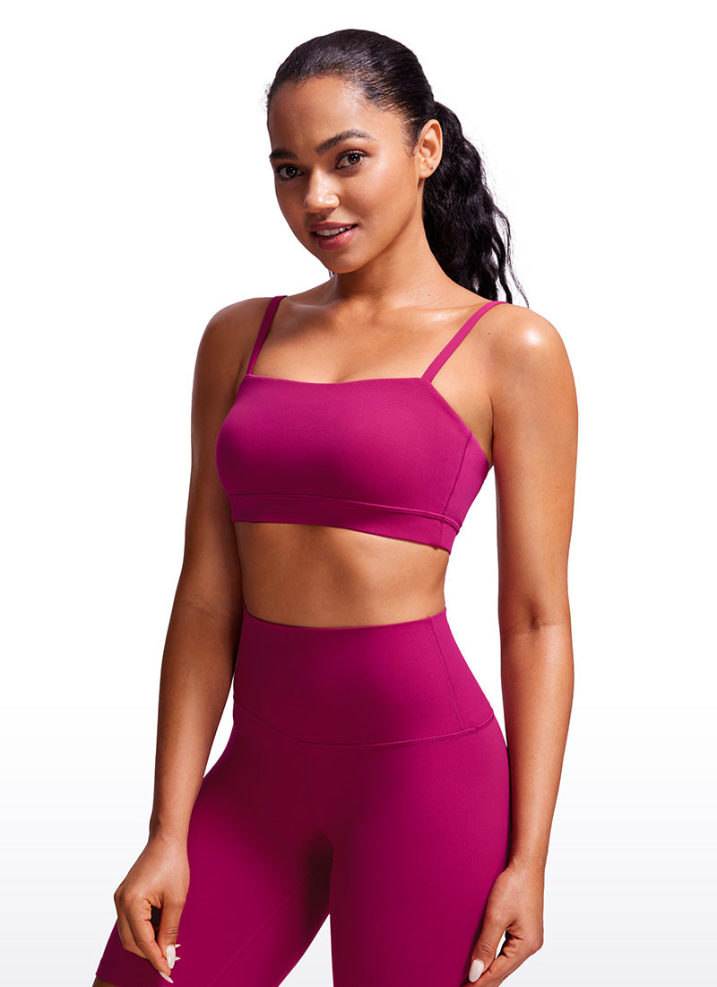 CRZ YOGA Womens Butterluxe  Adjustable Spaghetti Thin Strap Sports Bra Magenta Purple @model_info:Amanda