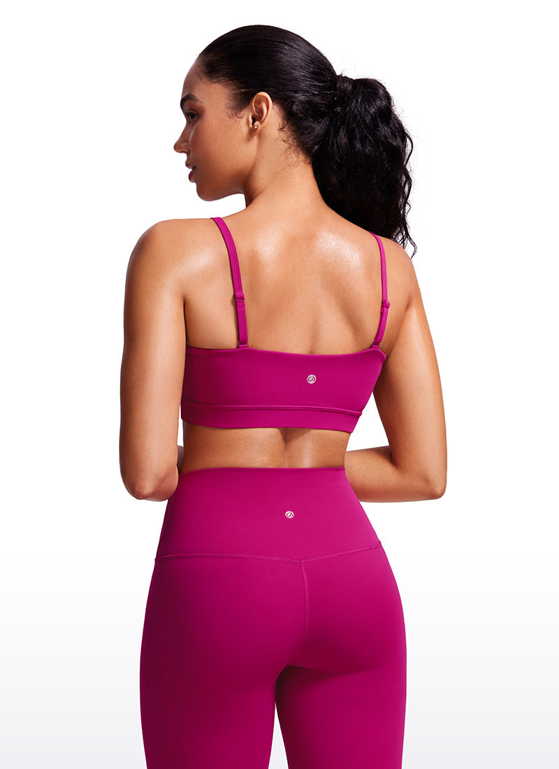 CRZ YOGA Womens Butterluxe  Adjustable Spaghetti Thin Strap Sports Bra Magenta Purple @model_info:Amanda