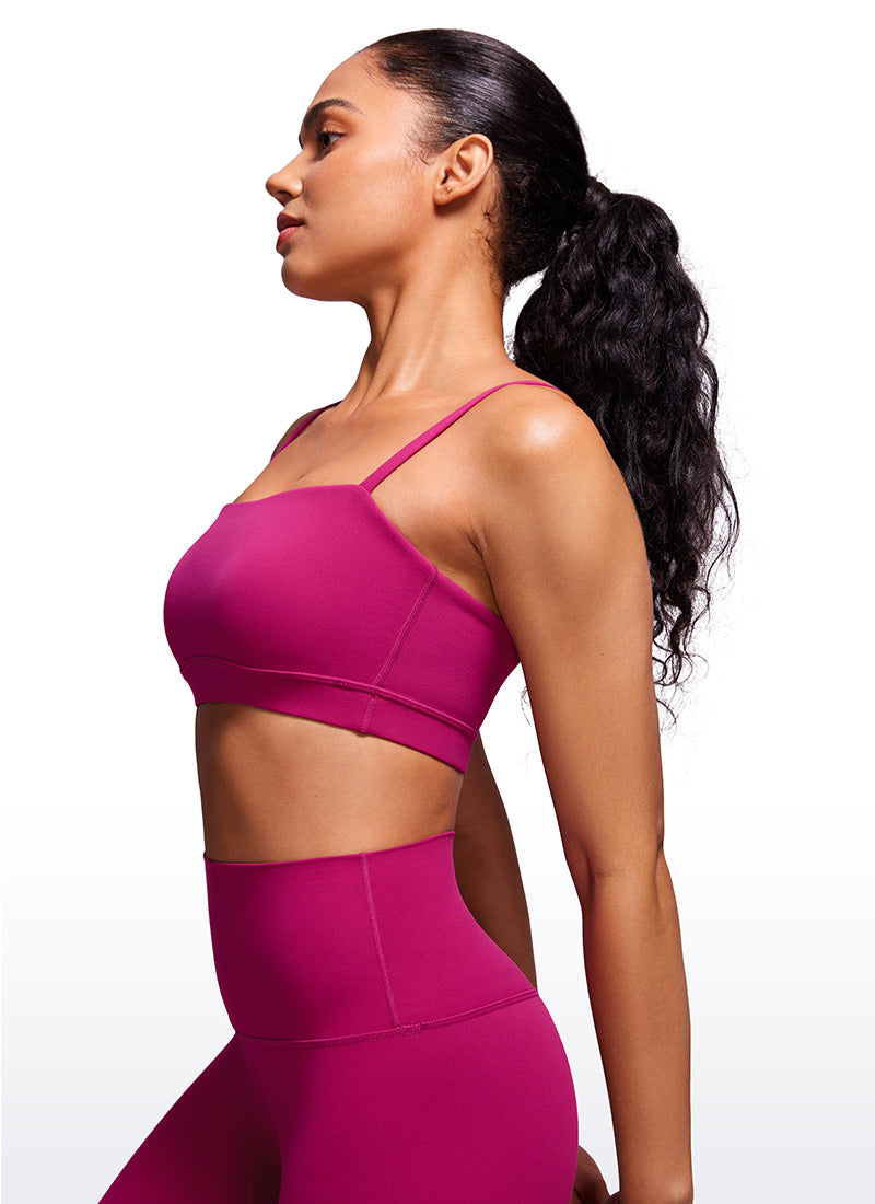 CRZ YOGA Womens Butterluxe  Adjustable Spaghetti Thin Strap Sports Bra Magenta Purple @model_info:Amanda