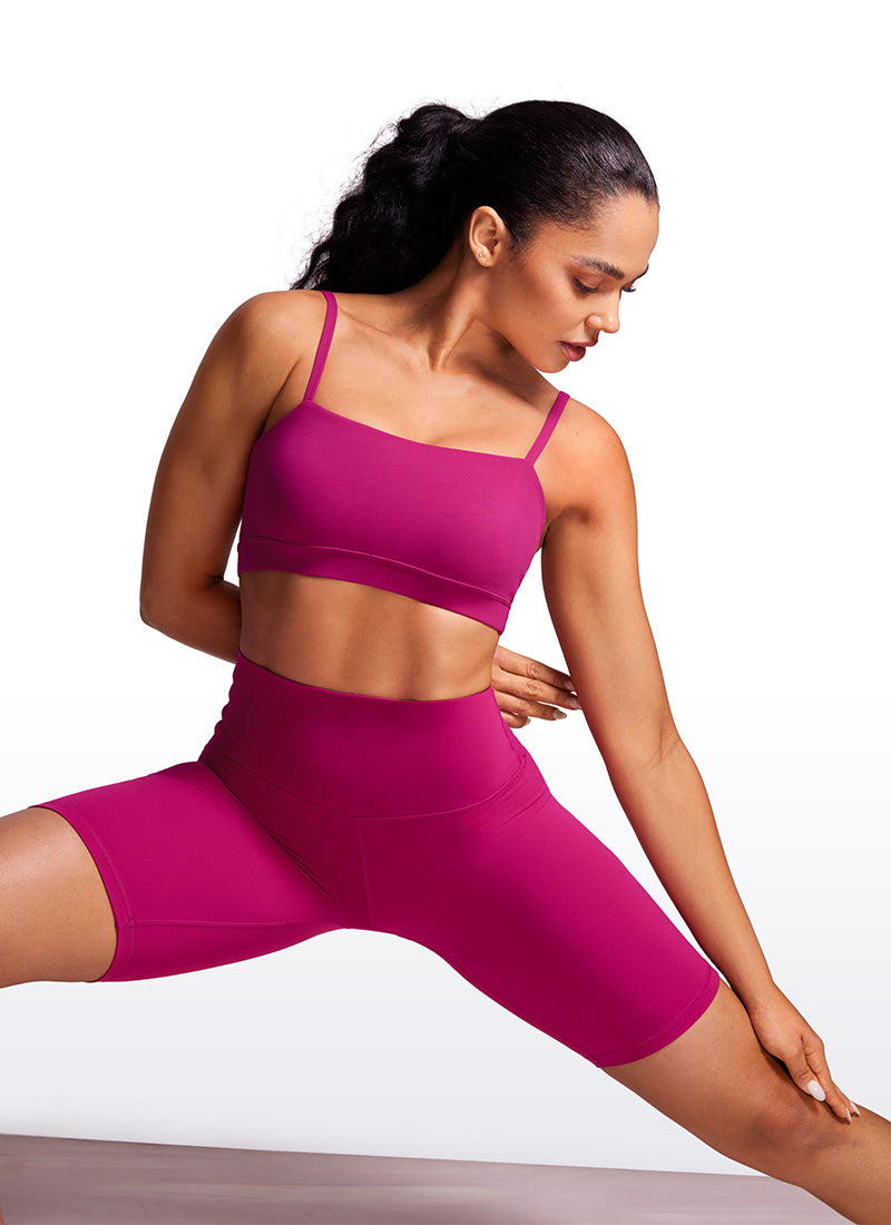 CRZ YOGA Womens Butterluxe  Adjustable Spaghetti Thin Strap Sports Bra Magenta Purple @model_info:Amanda