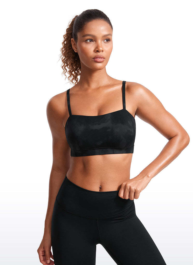 CRZ YOGA Womens Butterluxe  Adjustable Spaghetti Thin Strap Sports Bra Black Tie Dye Flowers @model_info:GI