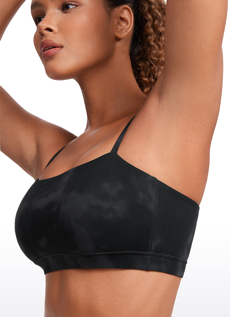 CRZ YOGA Womens Butterluxe  Adjustable Spaghetti Thin Strap Sports Bra Black Tie Dye Flowers @model_info:GI