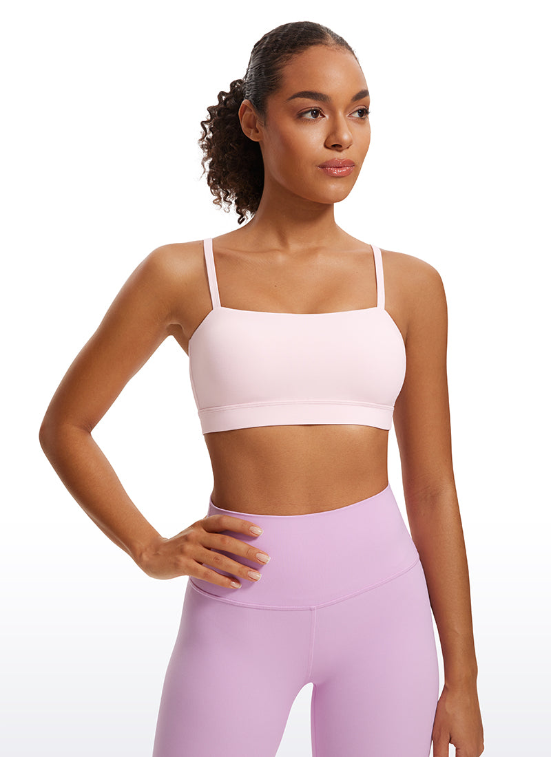 CRZ YOGA Womens Butterluxe  Adjustable Spaghetti Thin Strap Sports Bra Strawberry Pink @model_info:Fiona