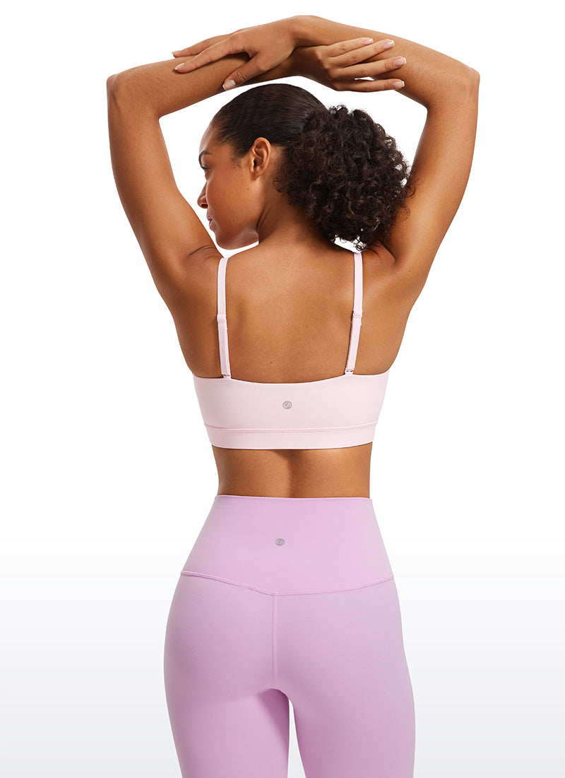 CRZ YOGA Womens Butterluxe  Adjustable Spaghetti Thin Strap Sports Bra Strawberry Pink @model_info:Fiona