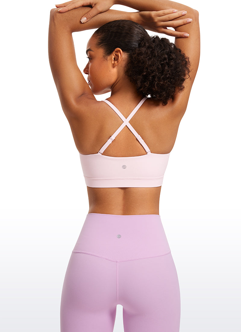 CRZ YOGA Womens Butterluxe  Adjustable Spaghetti Thin Strap Sports Bra Strawberry Pink @model_info:Fiona