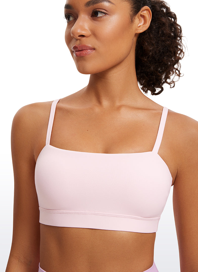 CRZ YOGA Womens Butterluxe  Adjustable Spaghetti Thin Strap Sports Bra Strawberry Pink @model_info:Fiona