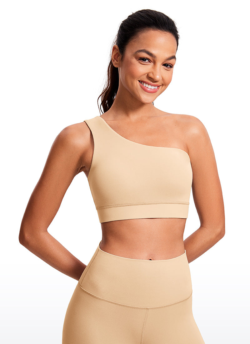CRZ YOGA Butterluxe حمالة صدر رياضية نسائية بكتف واحد، غير متماثلة، مبطنة، بلون تان ميلك شيك