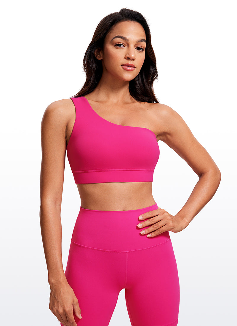 CRZ YOGA Butterluxe Womens One Shoulder Sports Bra Asymmetrical Padded Granita Pink @model_info:MAR