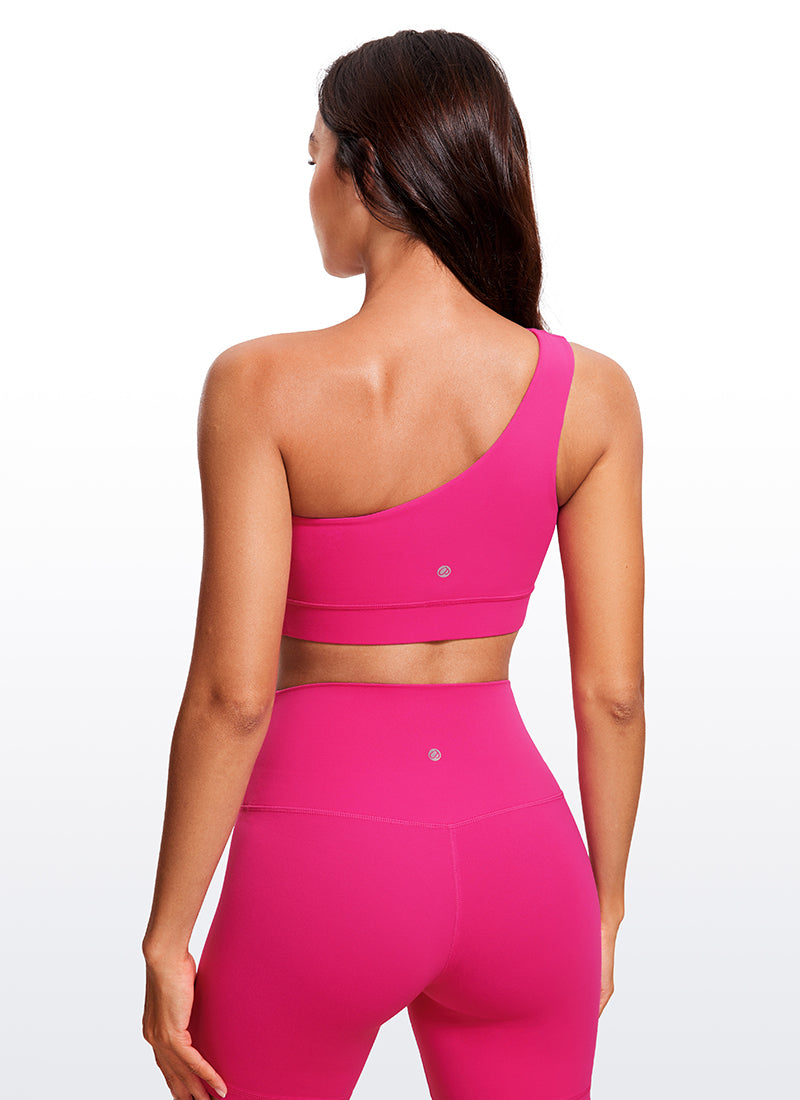 CRZ YOGA Butterluxe Womens One Shoulder Sports Bra Asymmetrical Padded Granita Pink @model_info:MAR