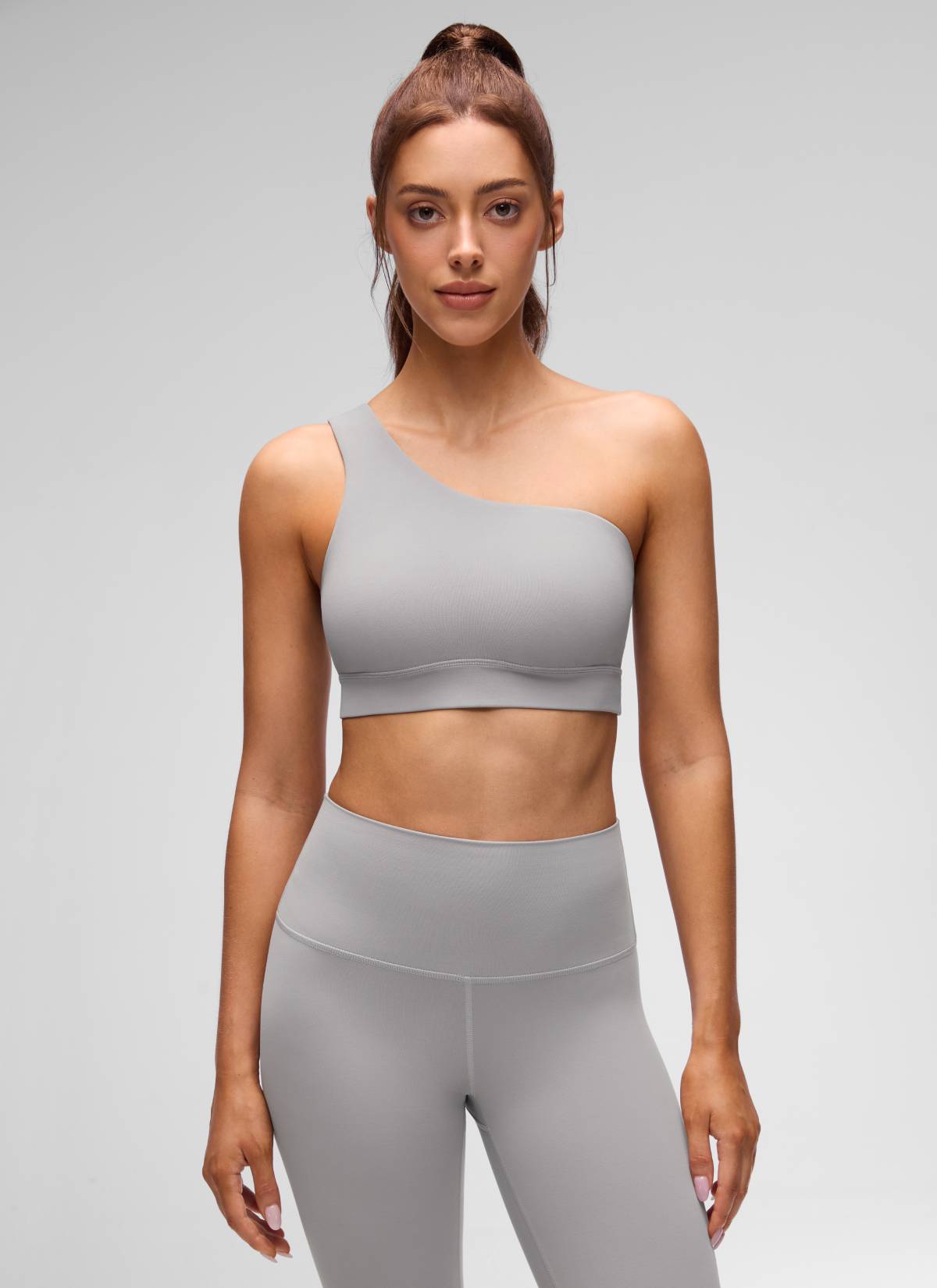 CRZ YOGA Butterluxe حمالة صدر رياضية نسائية بكتف واحد، غير متماثلة، مبطنة، لون رمادي غول